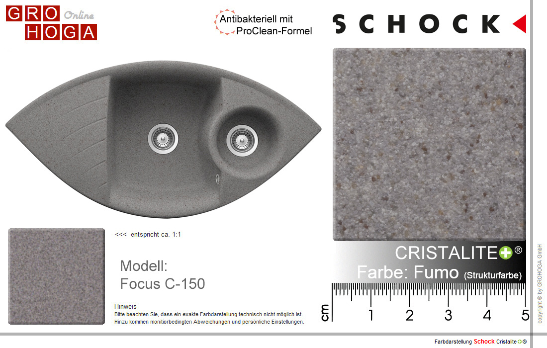 Eck Granitspüle Eckspüle Schock Focus C-150 Fumo Grau Küchenspüle