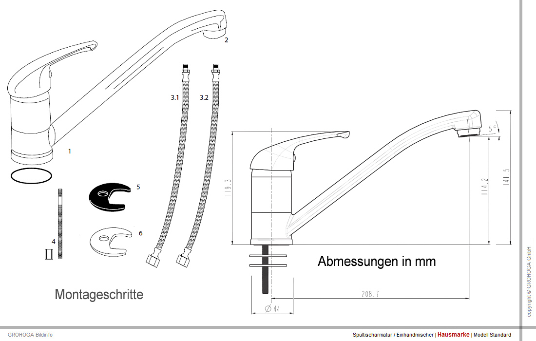 RIEBER SET E 86 K Spüle Edelstahl Einbauspüle Spülbecken Armatur